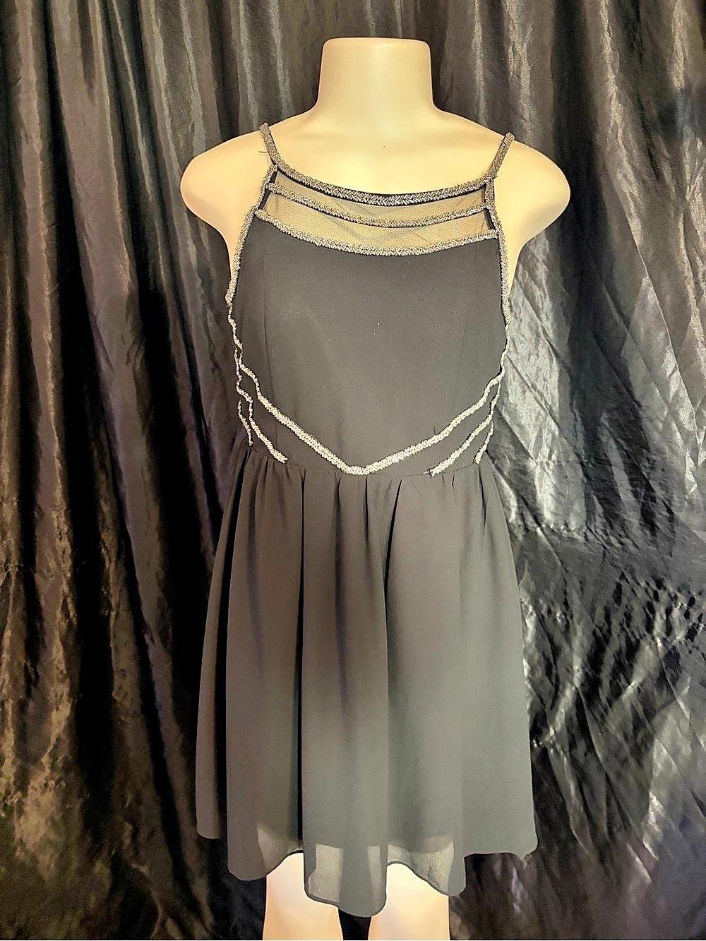Black Beaded Trim Mini Dress Like New